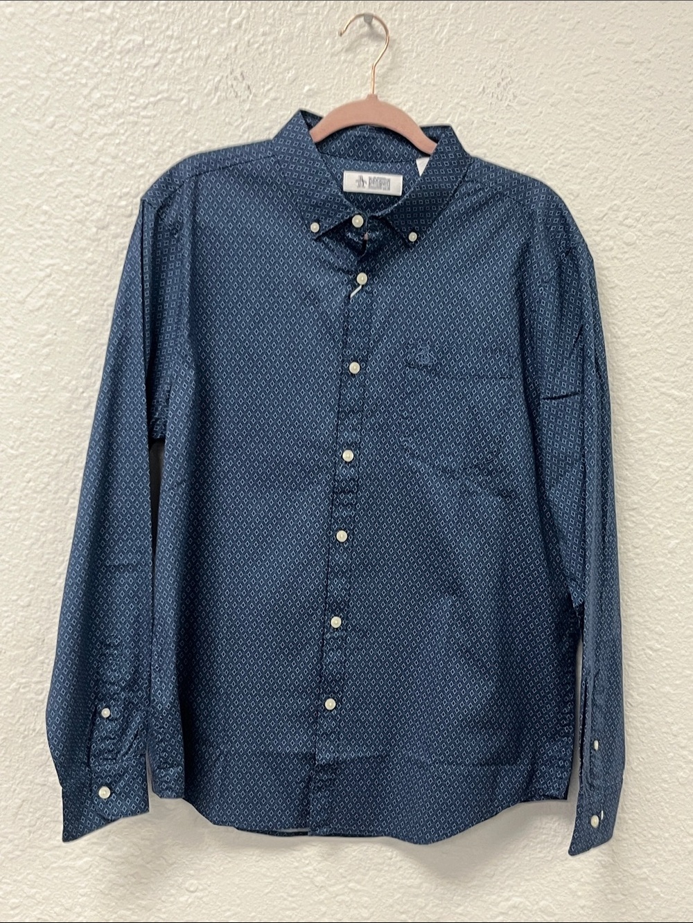 Original Penguin Slim Fit StretchNavy Micro-Pattern Button-Down Shirt #1218